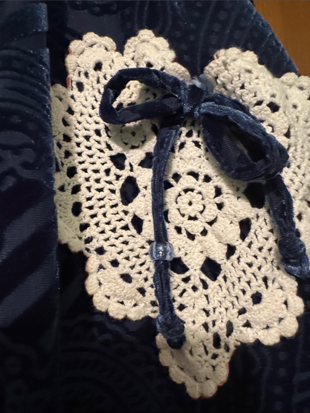 Boho Patchwork Navy and Cream Wide-Leg Pants - Picture 2 of 5